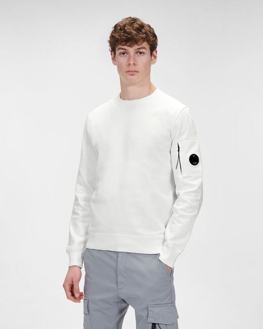 C.P. Company Diagonal Raised Fleece Crew Neck Sweatshirt Gauze White