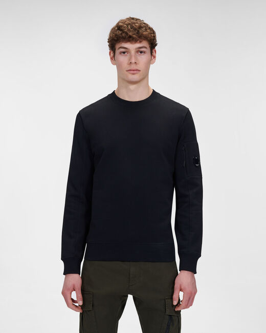 C.P. Company Diagonal Raised Fleece Crew Neck Sweatshirt Black