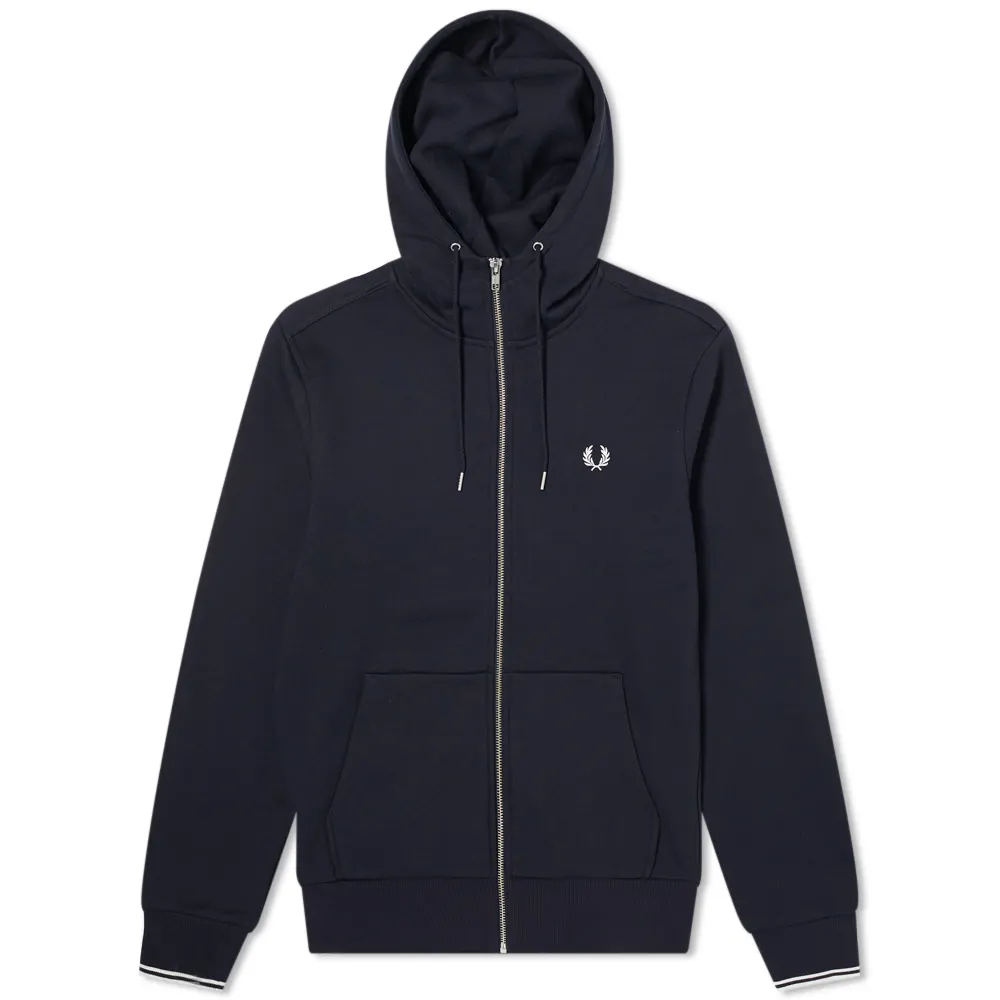 Fred Perry Hooded Zip Through Sweatshirt Navy