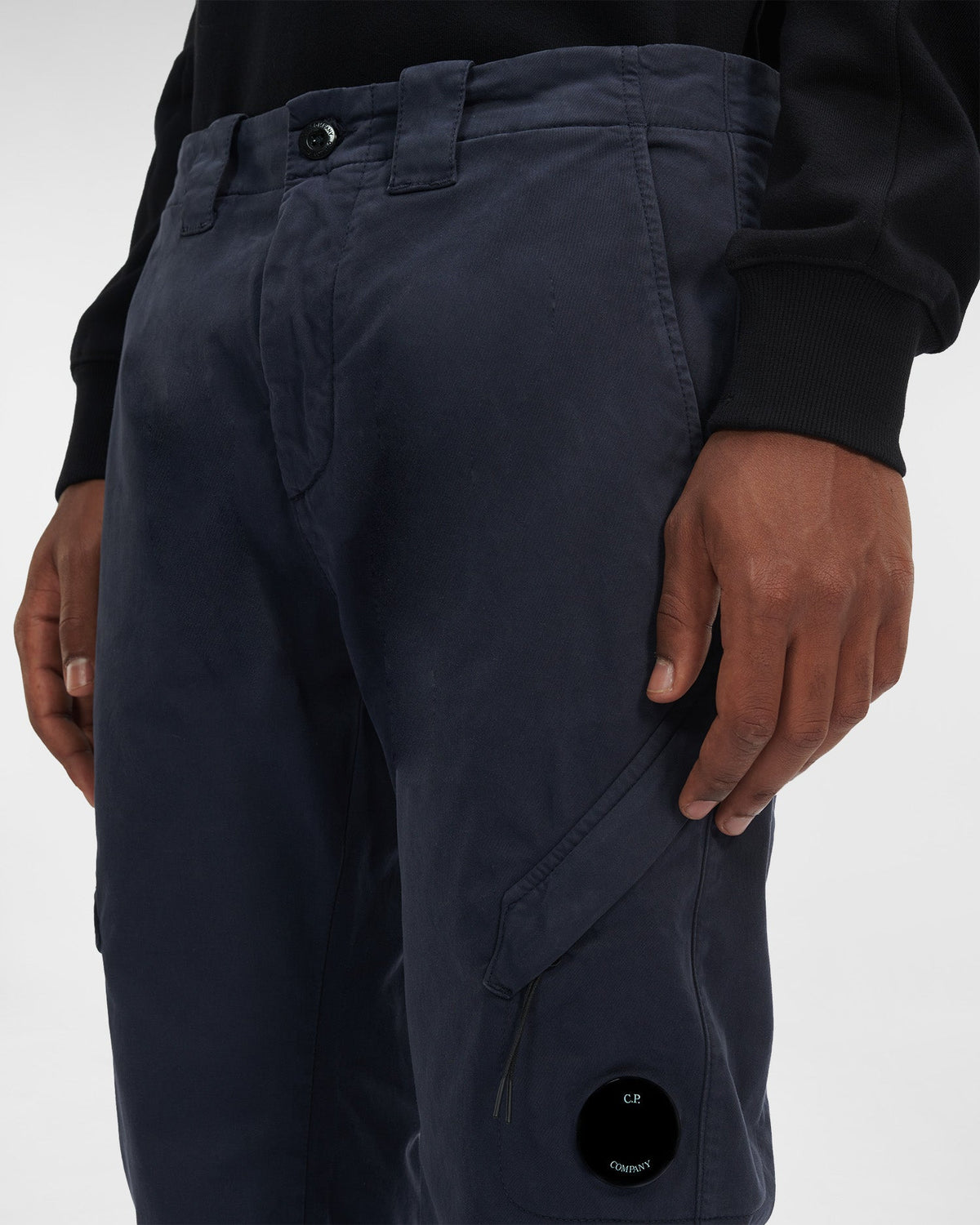 C.P. Company Stretch Sateen Cargo Pants Ergonomic 138A Fit Total Eclipse Blue