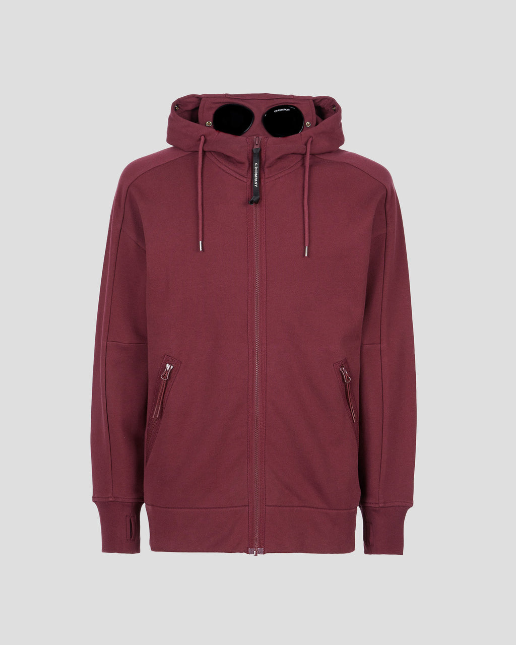 C.P. Company Diagonal Raised Fleece Goggle Hoodie Port Royal Red