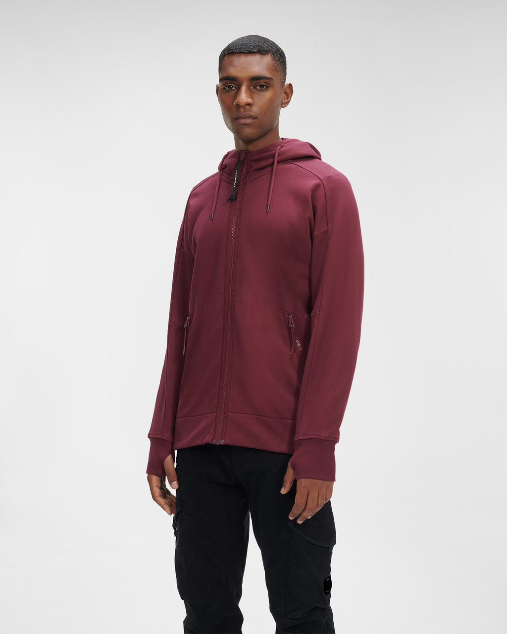 C.P. Company Diagonal Raised Fleece Goggle Hoodie Port Royal Red
