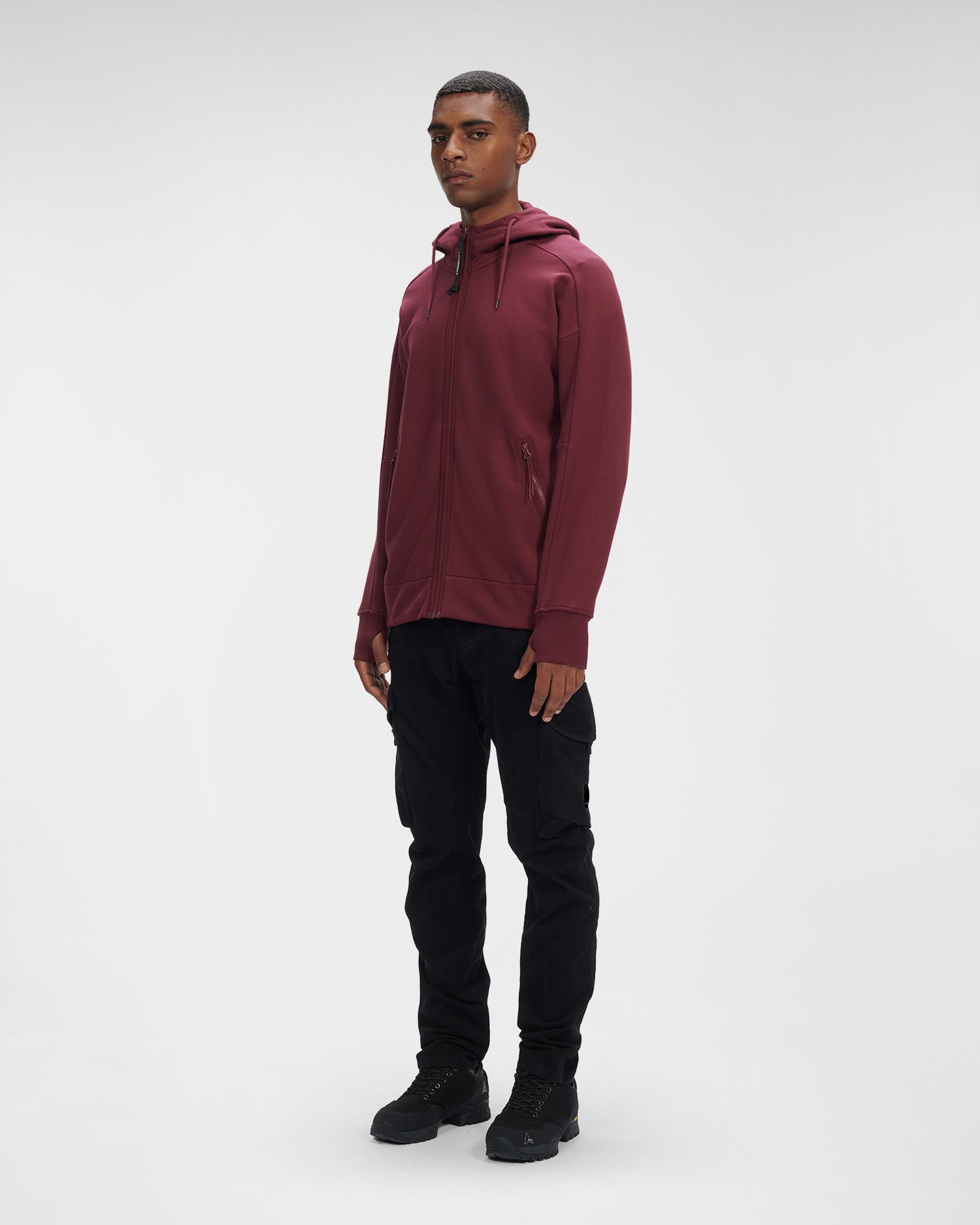 C.P. Company Diagonal Raised Fleece Goggle Hoodie Port Royal Red