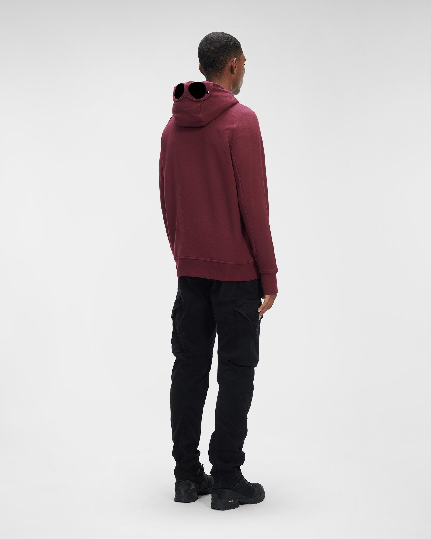 C.P. Company Diagonal Raised Fleece Goggle Hoodie Port Royal Red