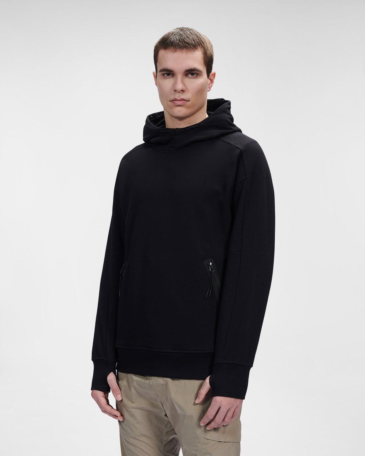C.P. Company Diagonal Raised Fleece Goggle Hoodie Black