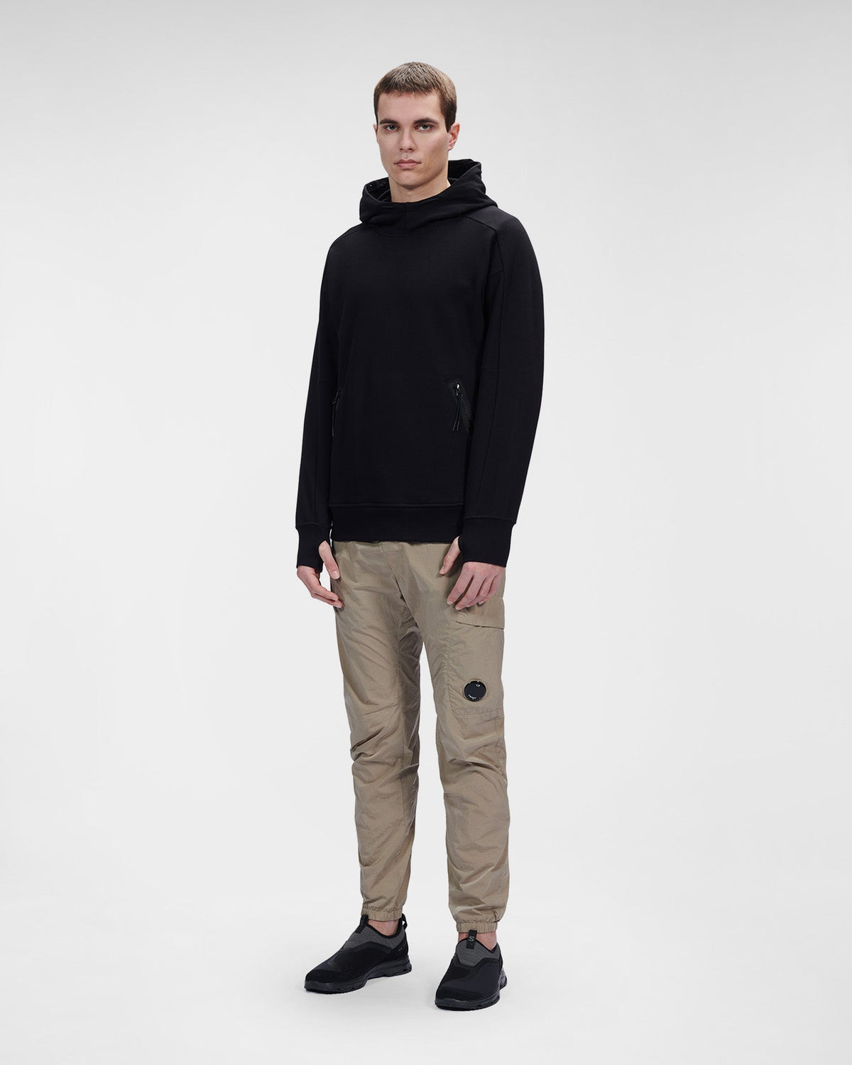 C.P. Company Diagonal Raised Fleece Goggle Hoodie Black