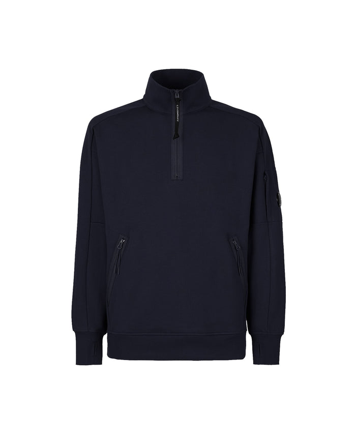 C.P. Company Diagonal Raised Fleece Stand Collar Sweatshirt Total Eclipse Blue
