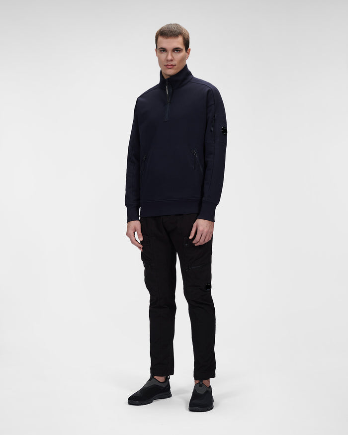 C.P. Company Diagonal Raised Fleece Stand Collar Sweatshirt Total Eclipse Blue