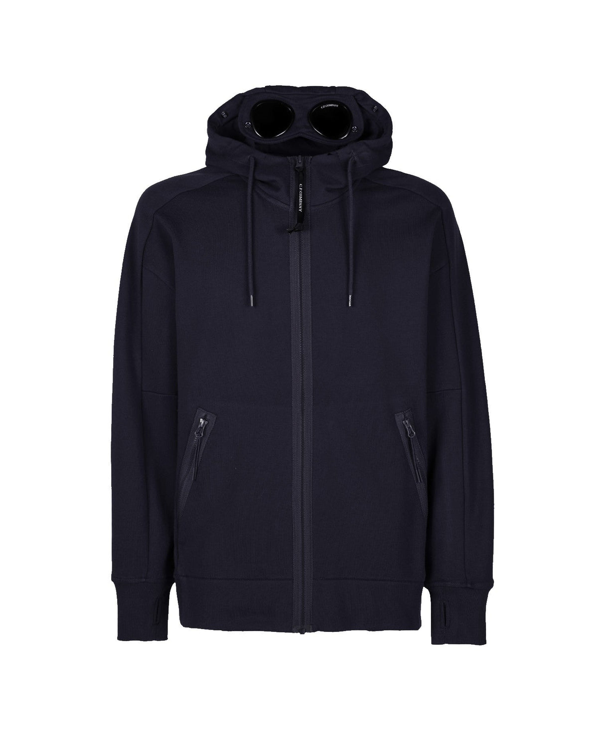 C.P. Company Diagonal Raised Fleece Goggle Hoodie Total Eclipse Blue