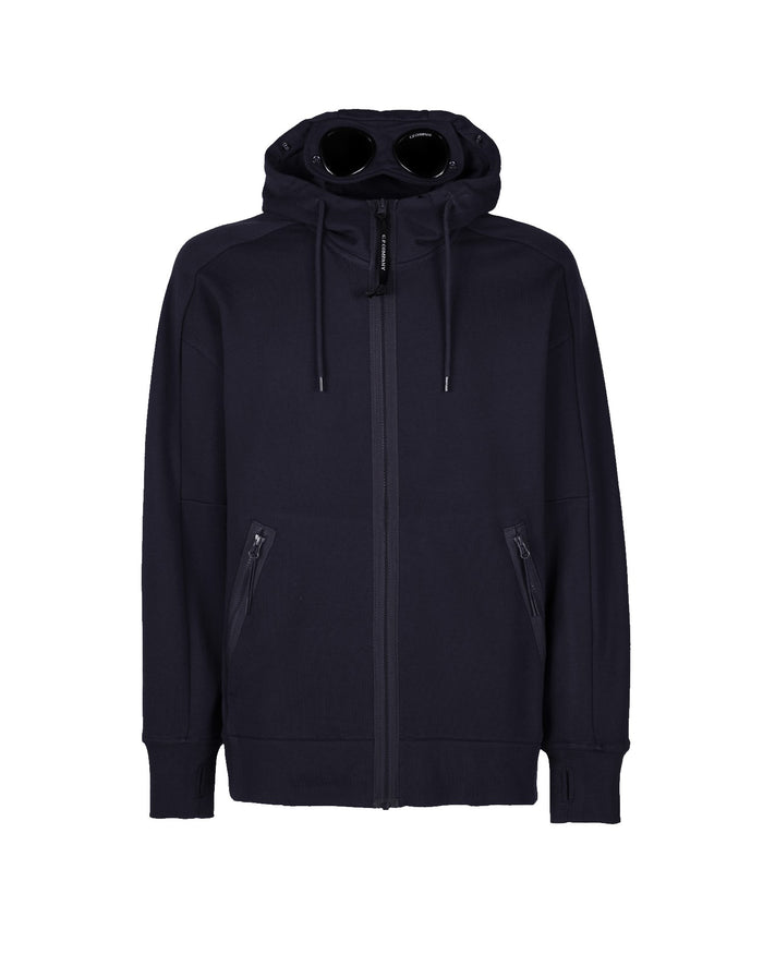C.P. Company Diagonal Raised Fleece Goggle Hoodie Total Eclipse Blue