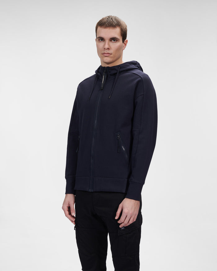 C.P. Company Diagonal Raised Fleece Goggle Hoodie Total Eclipse Blue