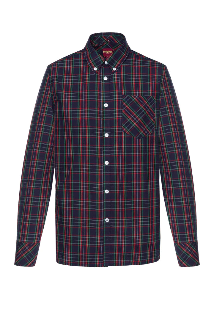 Merc Tartan Check Button-Down Shirt Neddy Navy