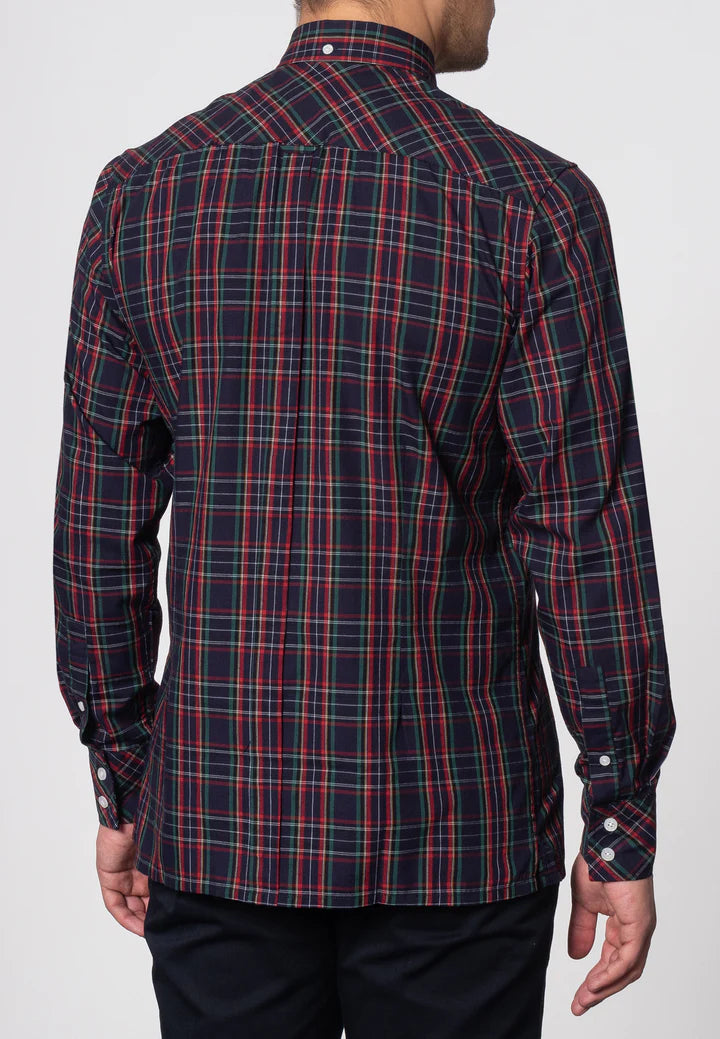 Merc Tartan Check Button-Down Shirt Neddy Navy