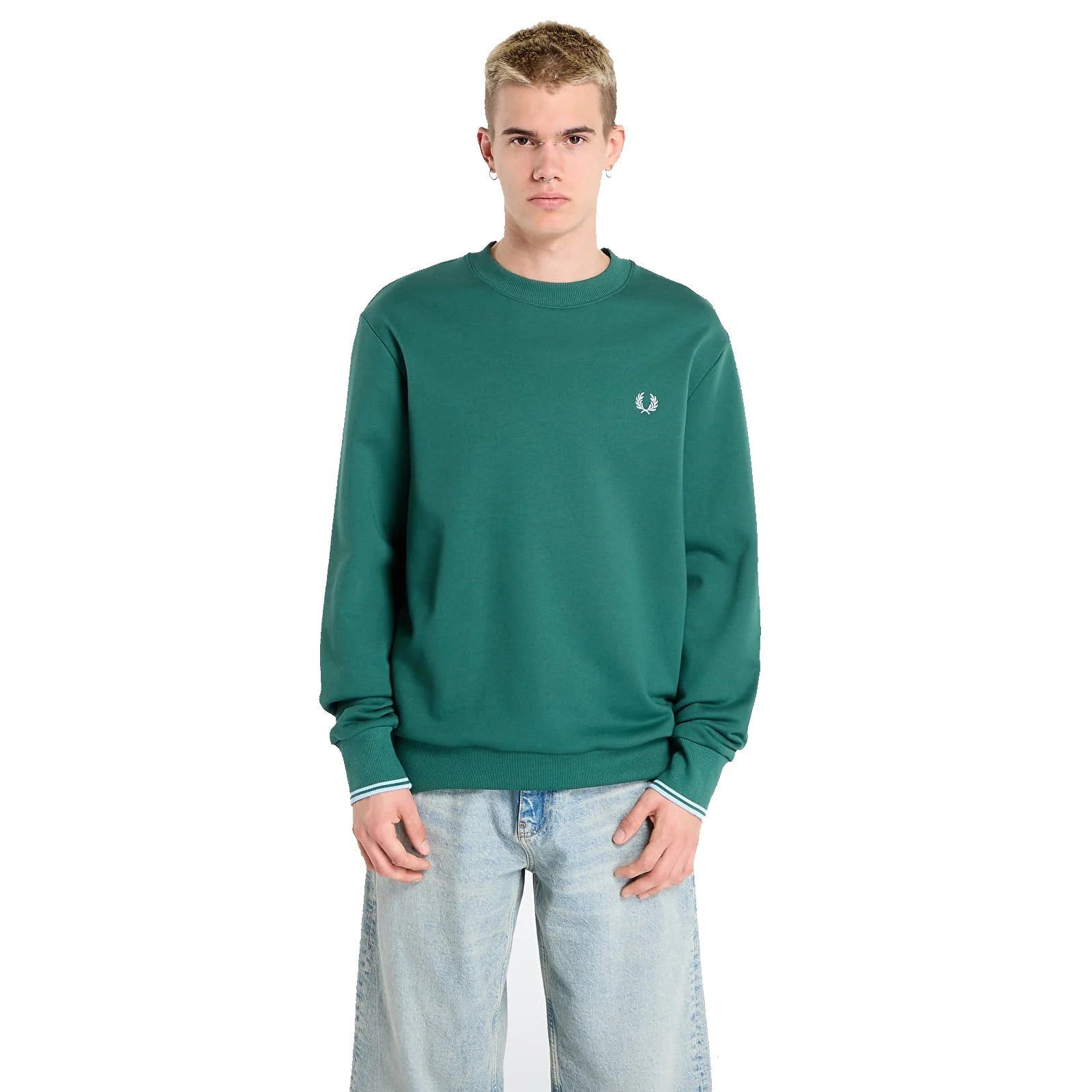 Fred Perry Crew Neck Sweatshirt Sport Green / Track Blue