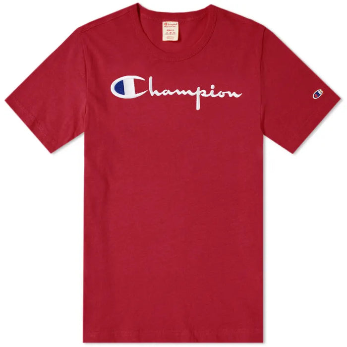 Champion Reverse Weave Script Logo T-Shirt Red