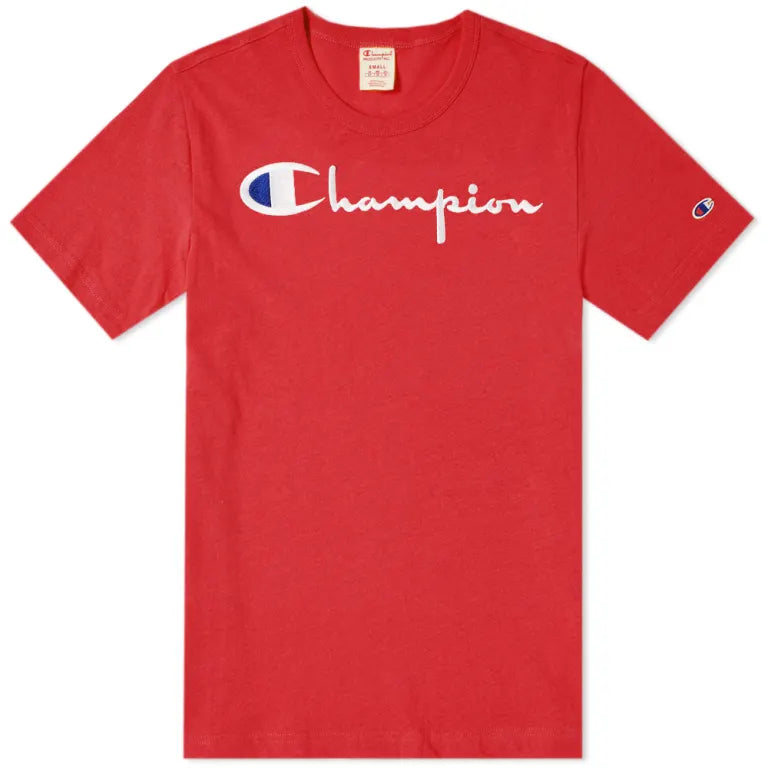 Champion Reverse Weave Script Logo T-Shirt Pink Red