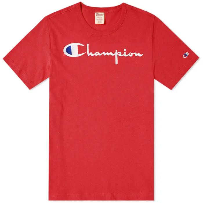 Champion Reverse Weave Script Logo T-Shirt Pink Red