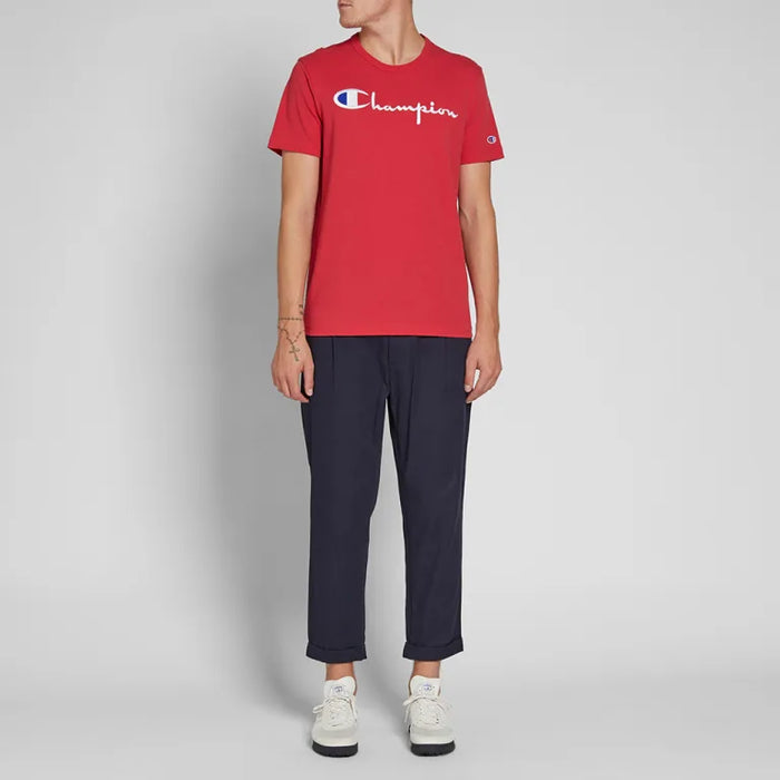 Champion Reverse Weave Script Logo T-Shirt Pink Red