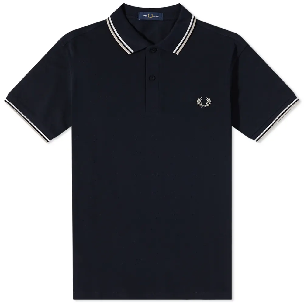 Fred Perry Slim Fit Twin Tipped Polo Navy Snow White Light Oyster