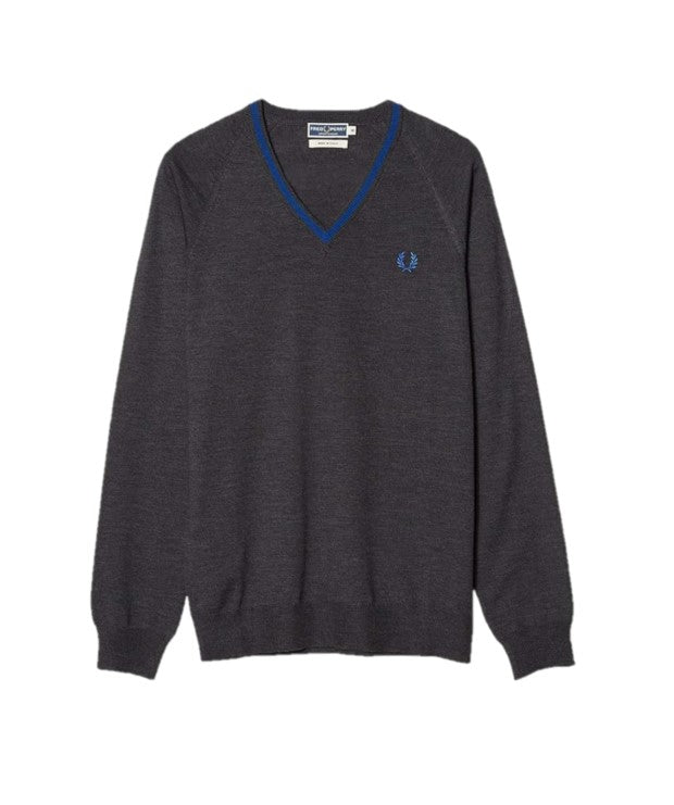 Fred Perry Reissues Merino Tipped V-Neck Jumper Grey