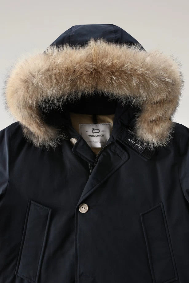 Woolrich Arctic Parka in Ramar with Detachable Fur Trim Melton Blue