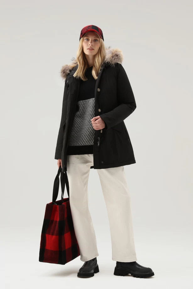 Woolrich Woman Luxury Arctic Parka with Detachable Fur Black