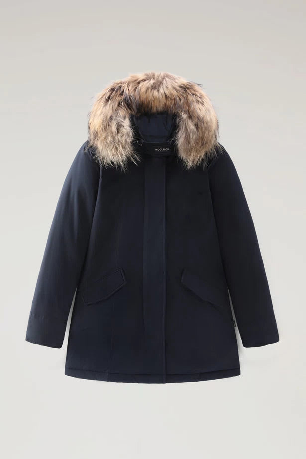 Woolrich Woman Luxury Arctic Parka with Detachable Fur Melton Blue