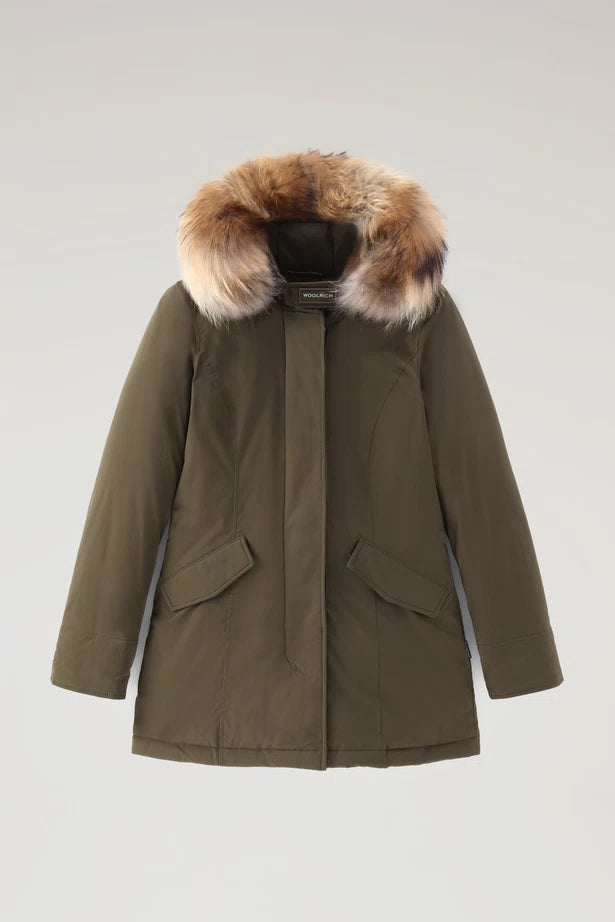 Woolrich Woman Luxury Arctic Parka with Detachable Fur Dark Green