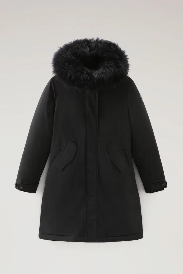 Woolrich Woman Long Parka with Cashmere Fur Black