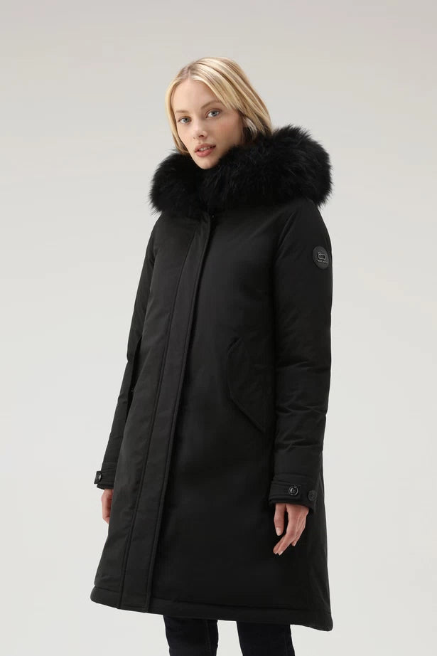 Woolrich Woman Long Parka with Cashmere Fur Black