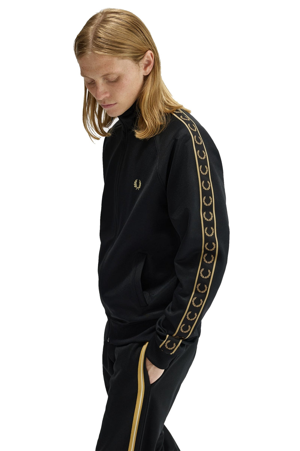 Fred Perry Contrast Tape Track Jacket Black / Champagne