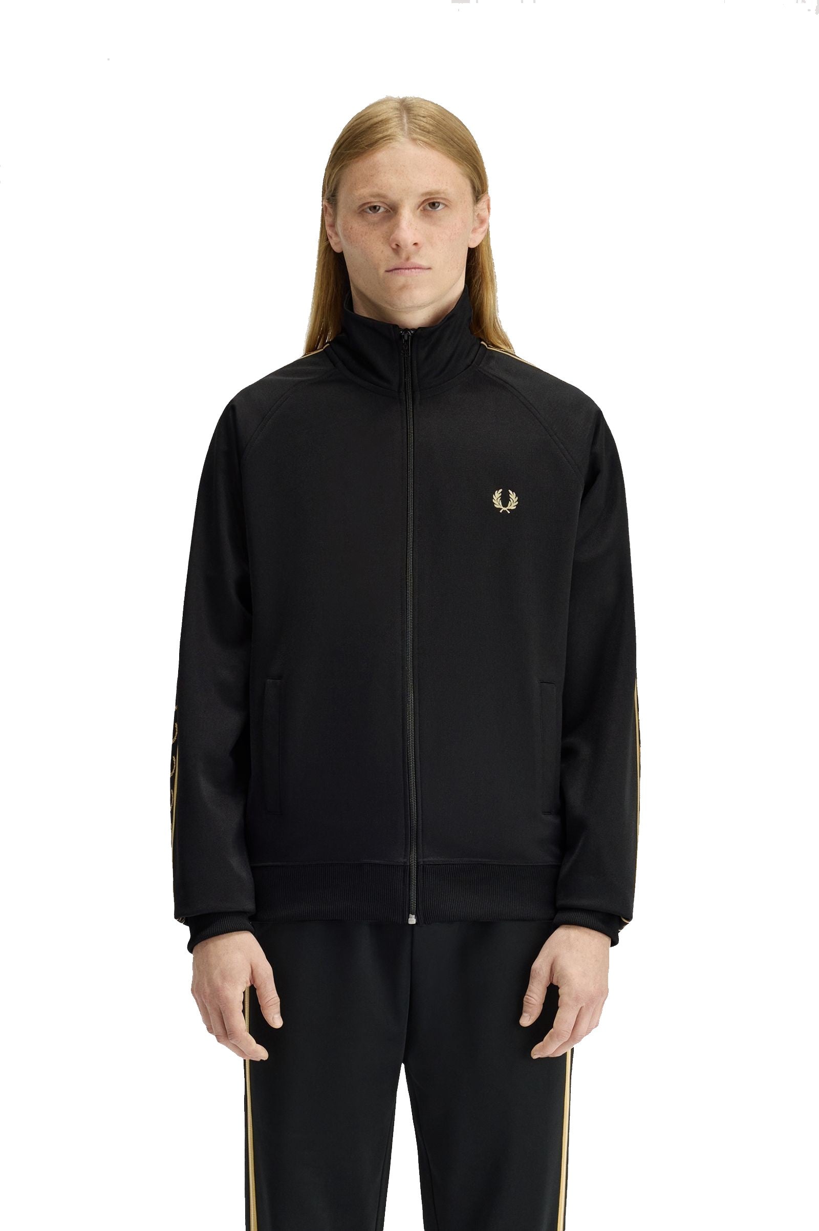 Fred Perry Contrast Tape Track Jacket Black / Champagne