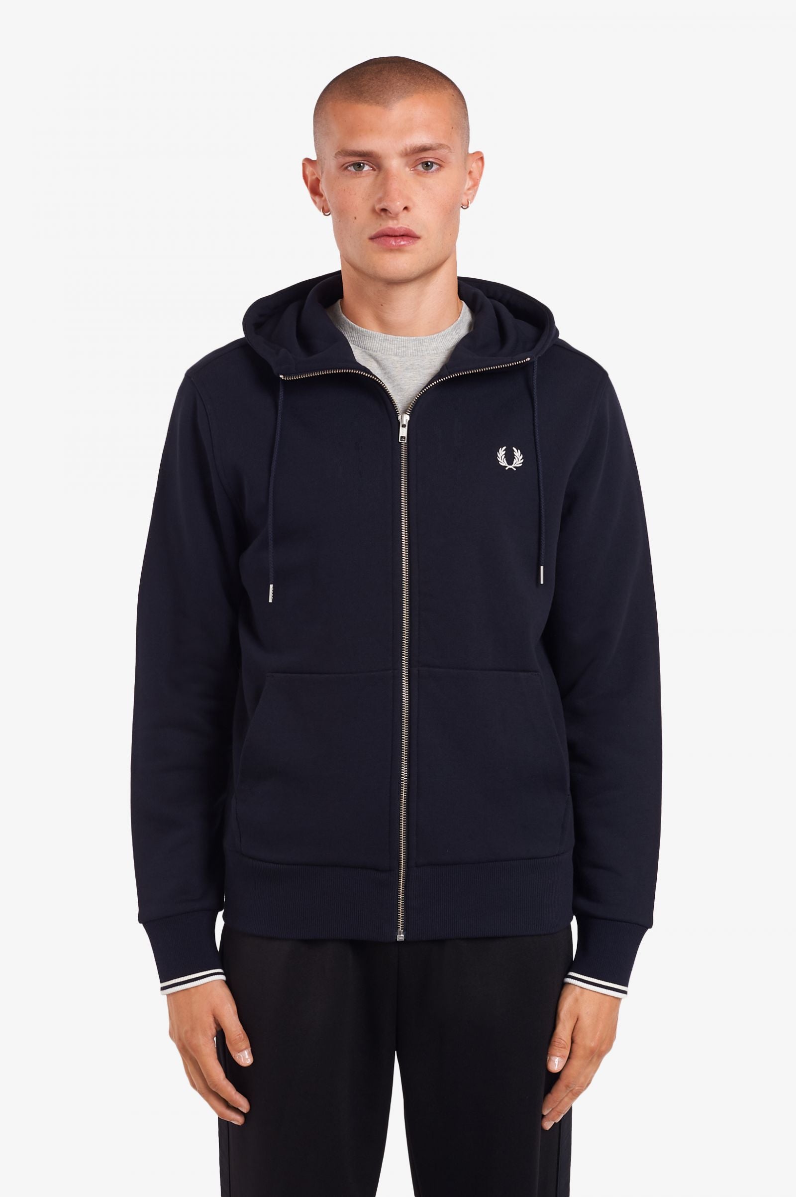 Fred Perry Hooded Zip Through Sweatshirt Navy