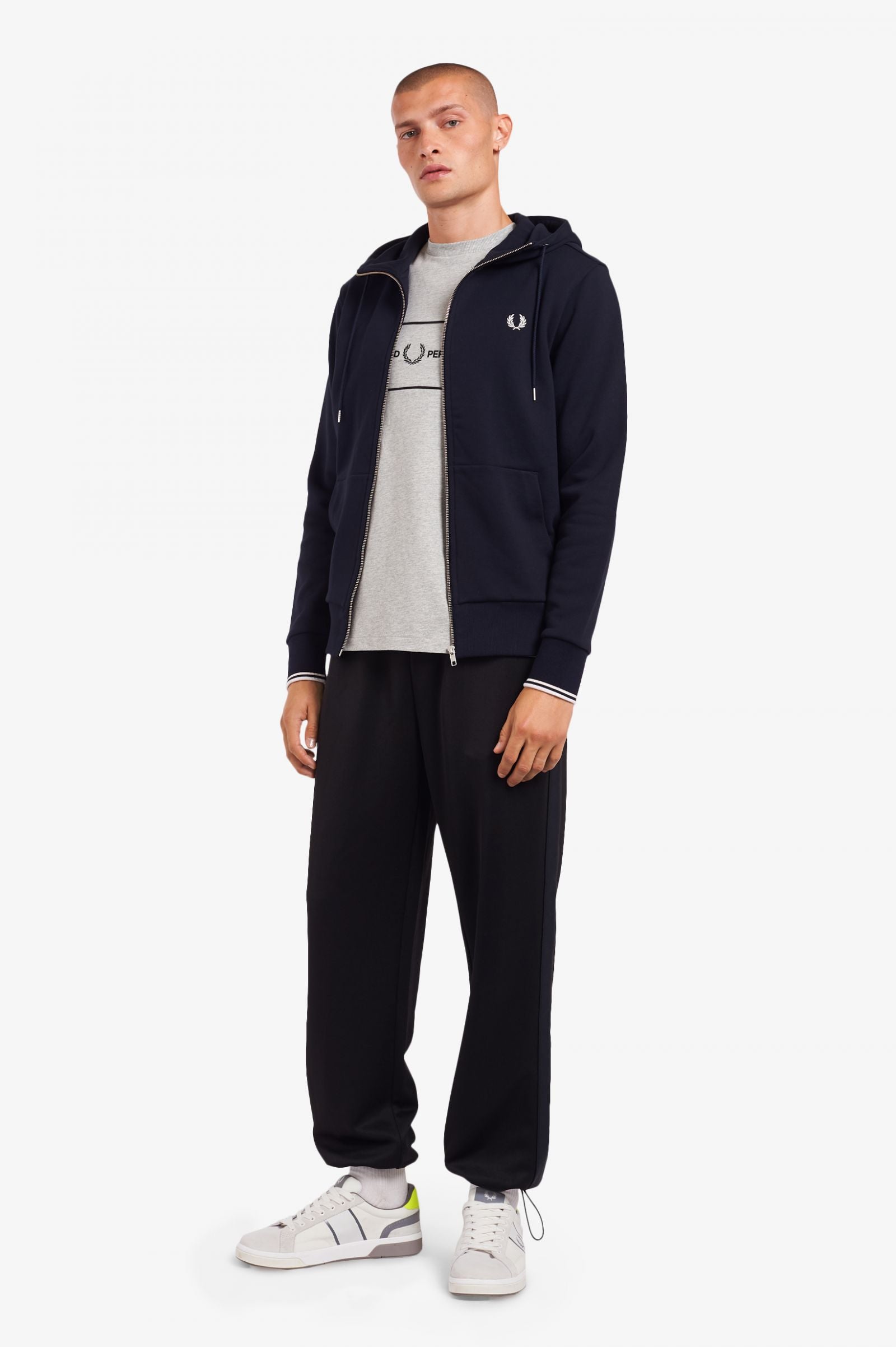 Fred Perry Hooded Zip Through Sweatshirt Navy