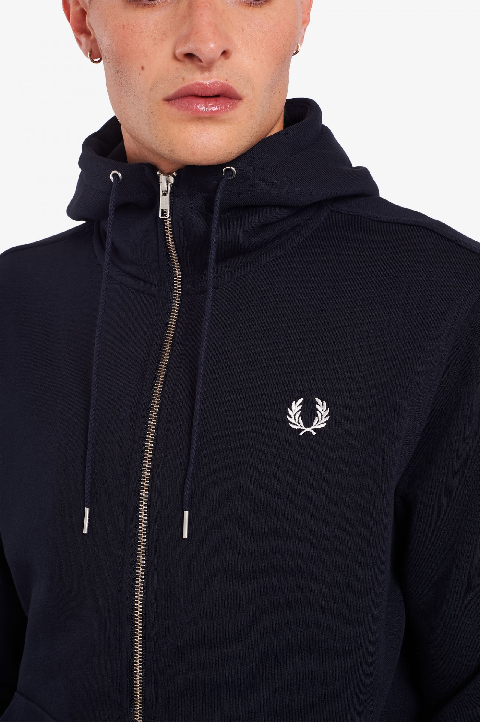 Fred Perry Hooded Zip Through Sweatshirt Navy