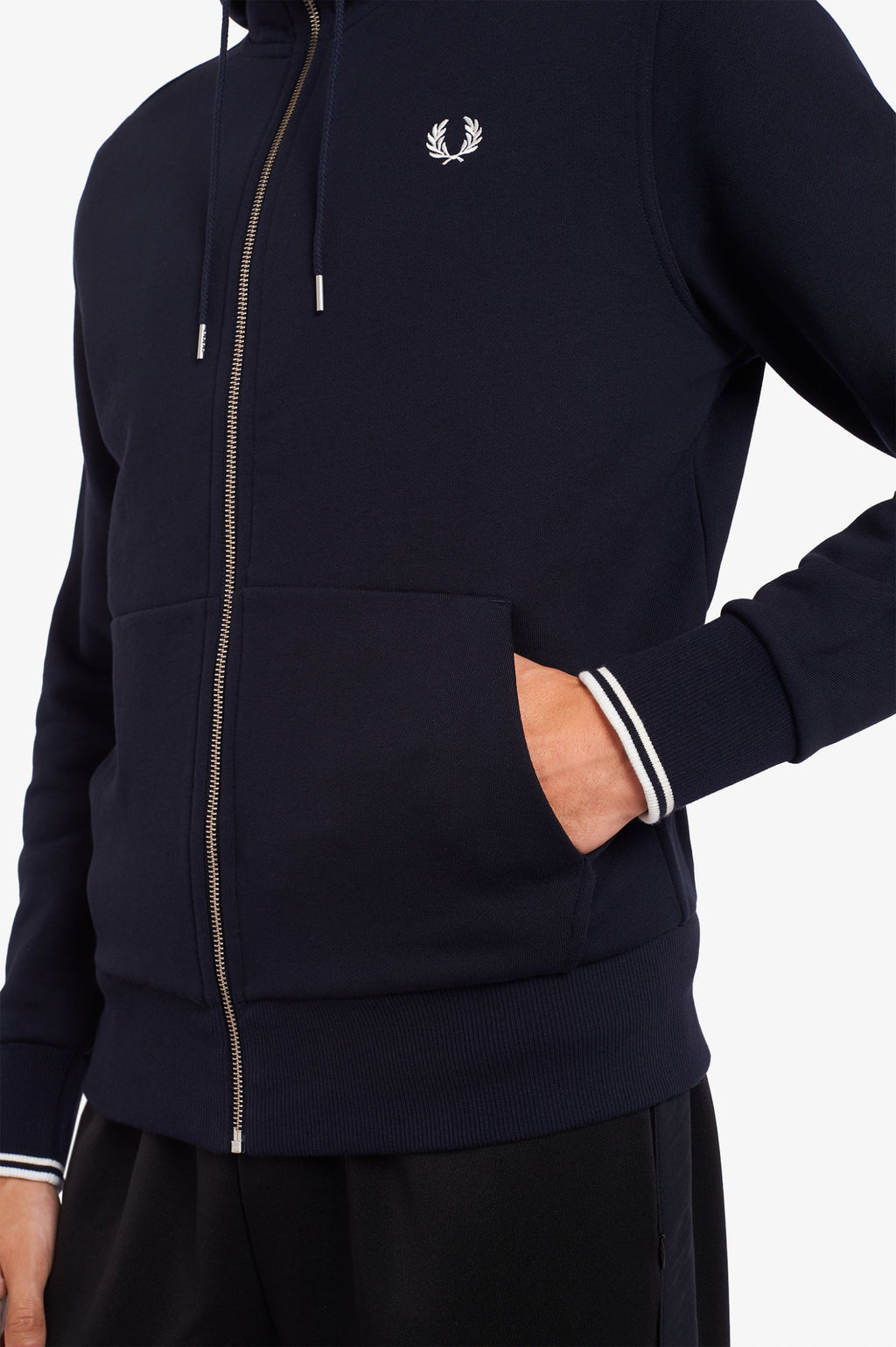 Fred Perry Hooded Zip Through Sweatshirt Navy