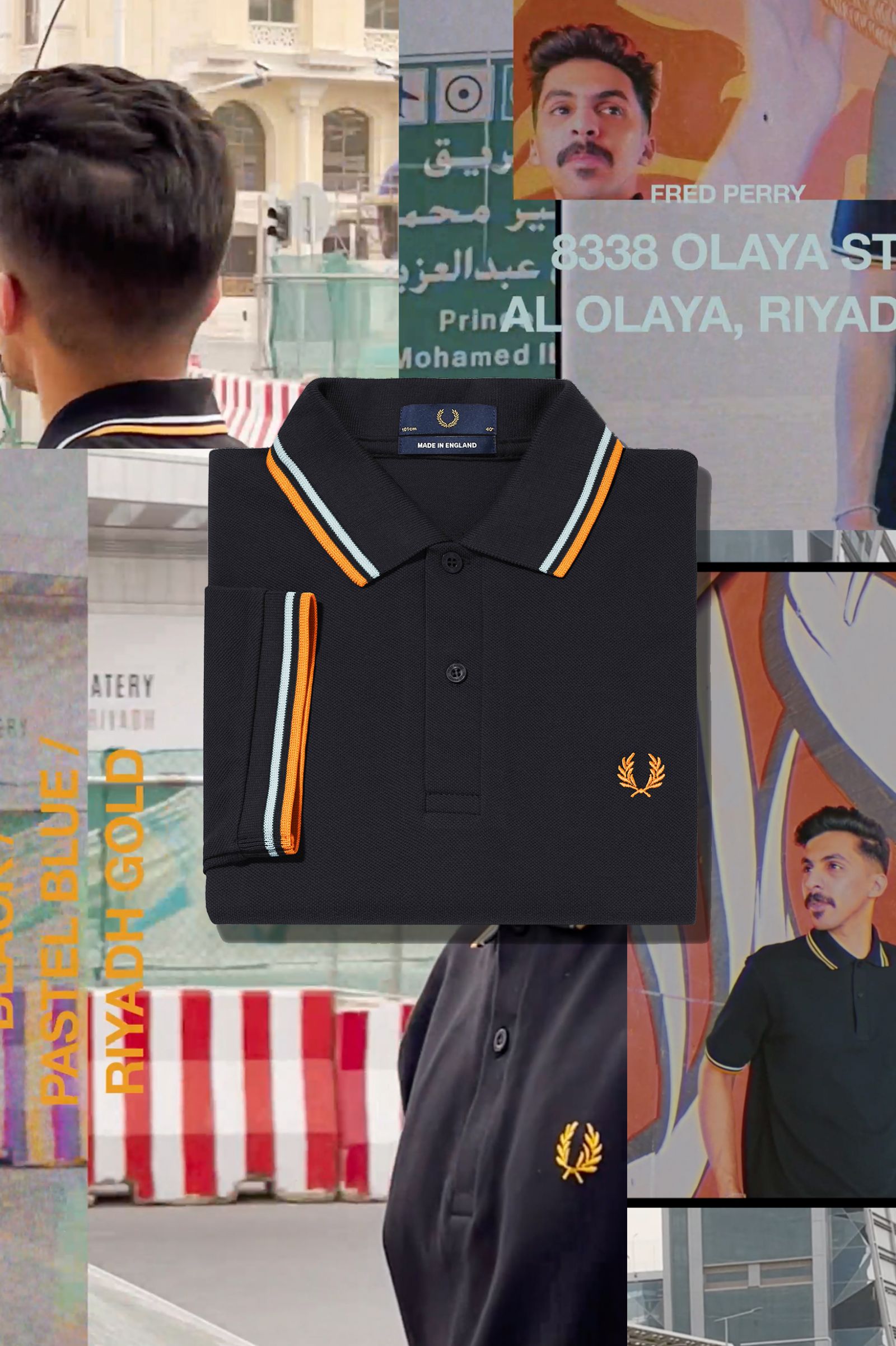 Fred Perry Reissues Original Twin Tipped Polo Black / Pastel Blue / Riyadh Gold