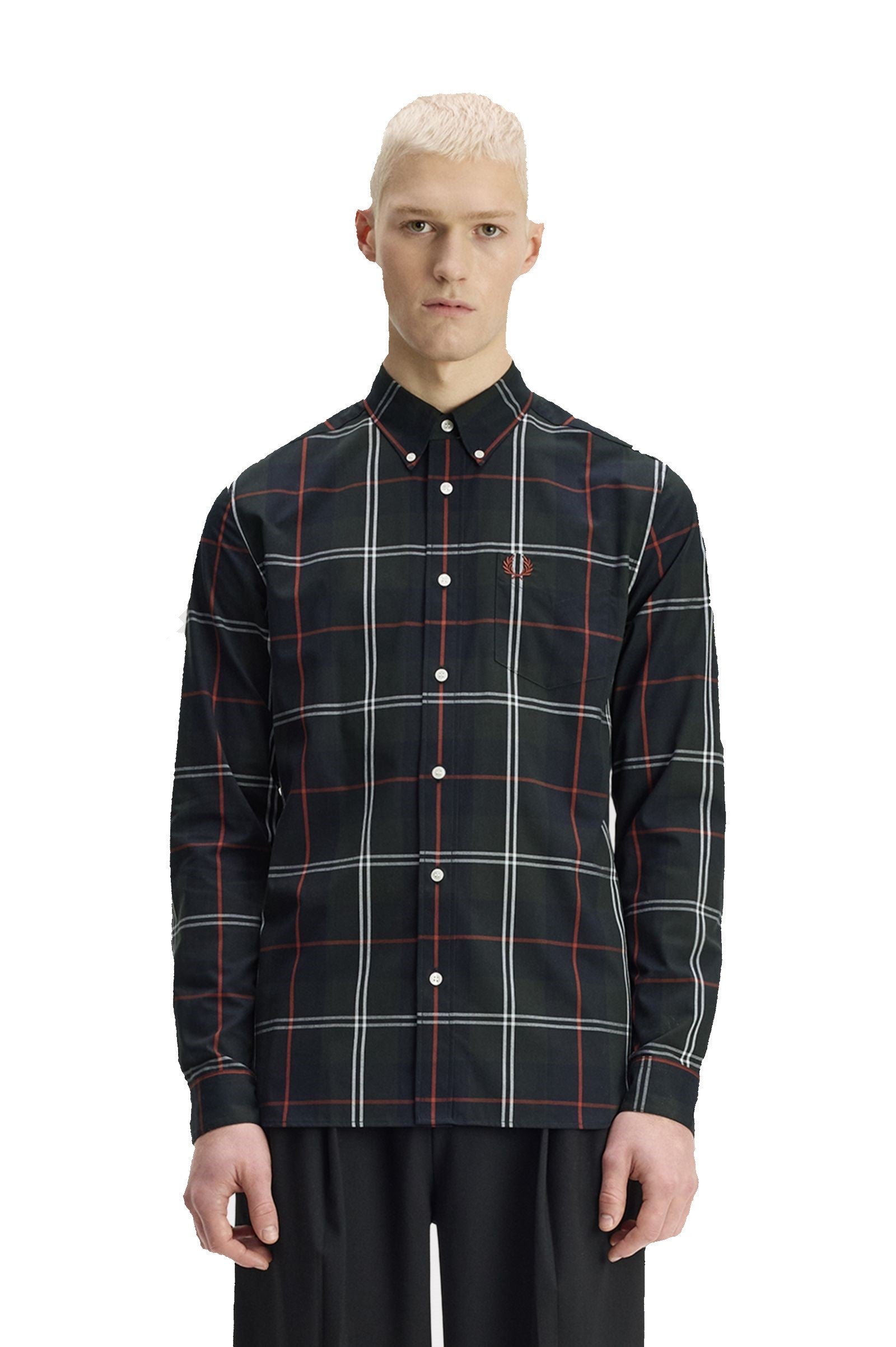 Fred Perry Poplin Tartan Shirt Night Green