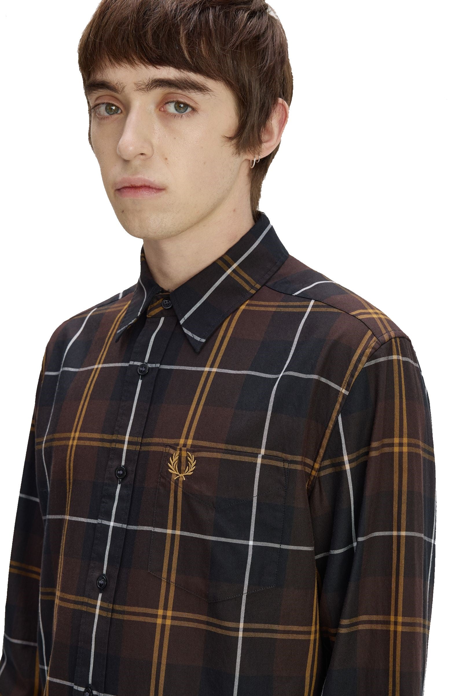 Fred Perry Twill Tartan Shirt Rich Brown