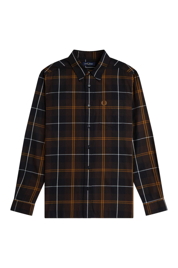 Fred Perry Twill Tartan Shirt Rich Brown