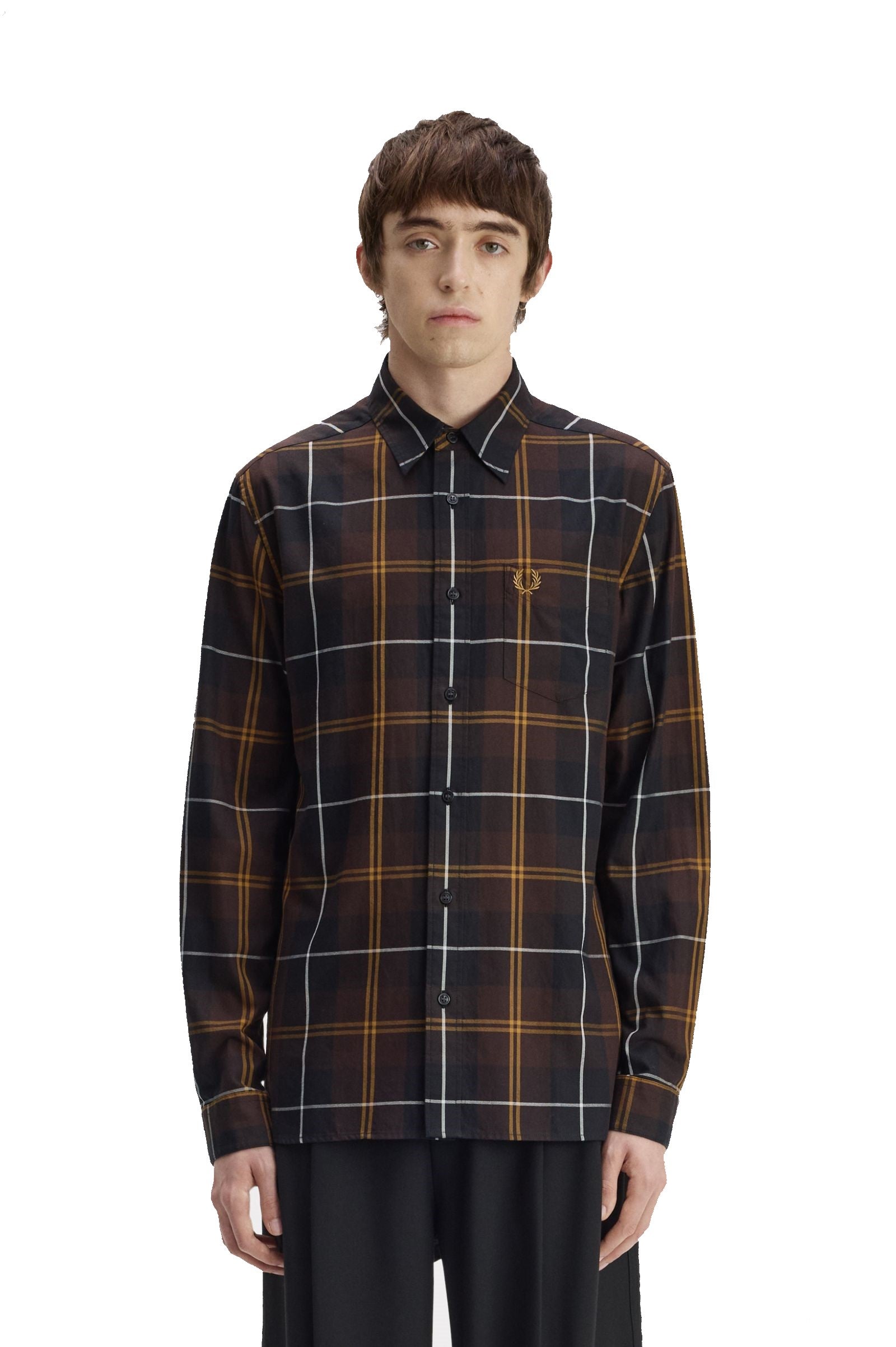 Fred Perry Twill Tartan Shirt Rich Brown