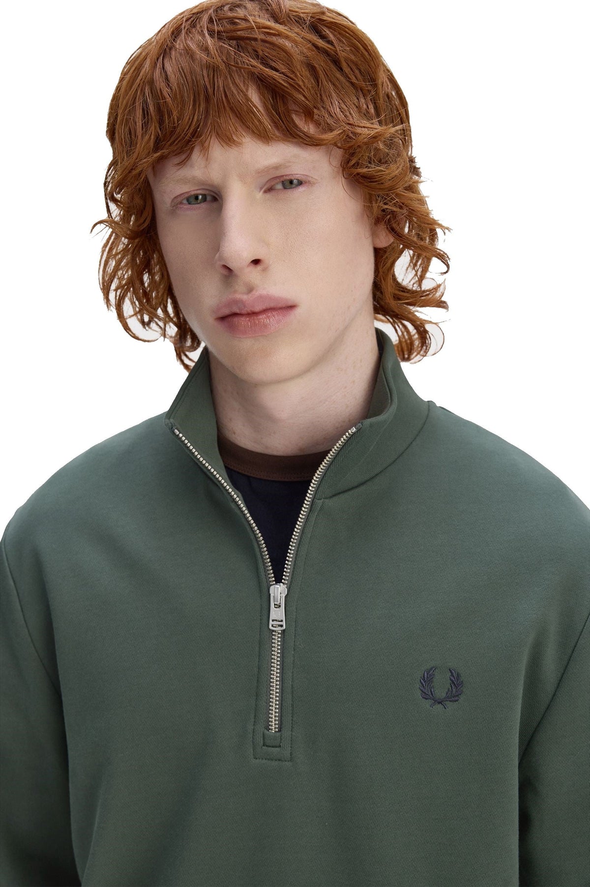 Fred Perry Half Zip Sweatshirt Court Green / Snow White / Navy