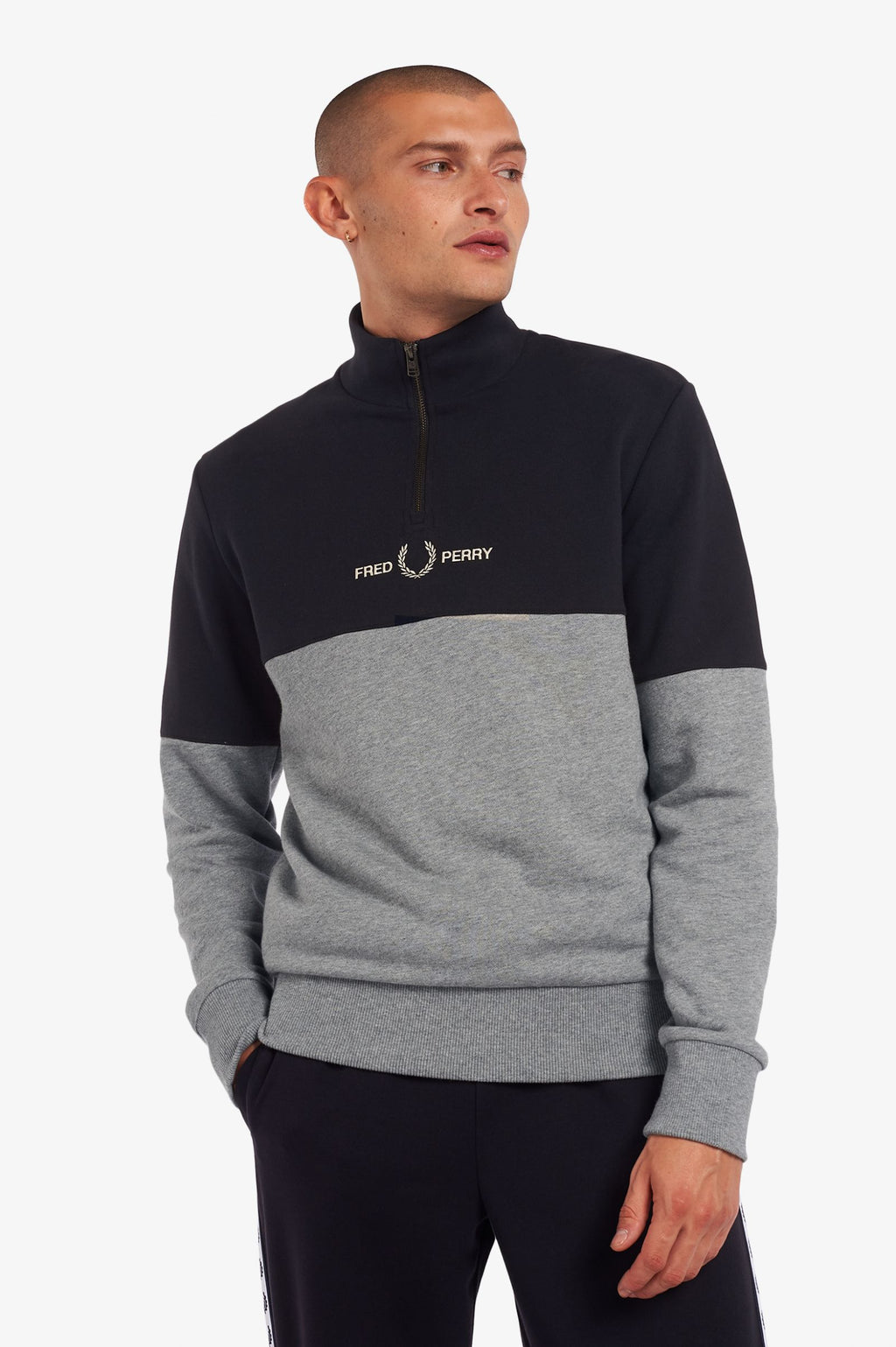 Fred Perry Colour Block Half Zip Sweatshirt Steel Marl