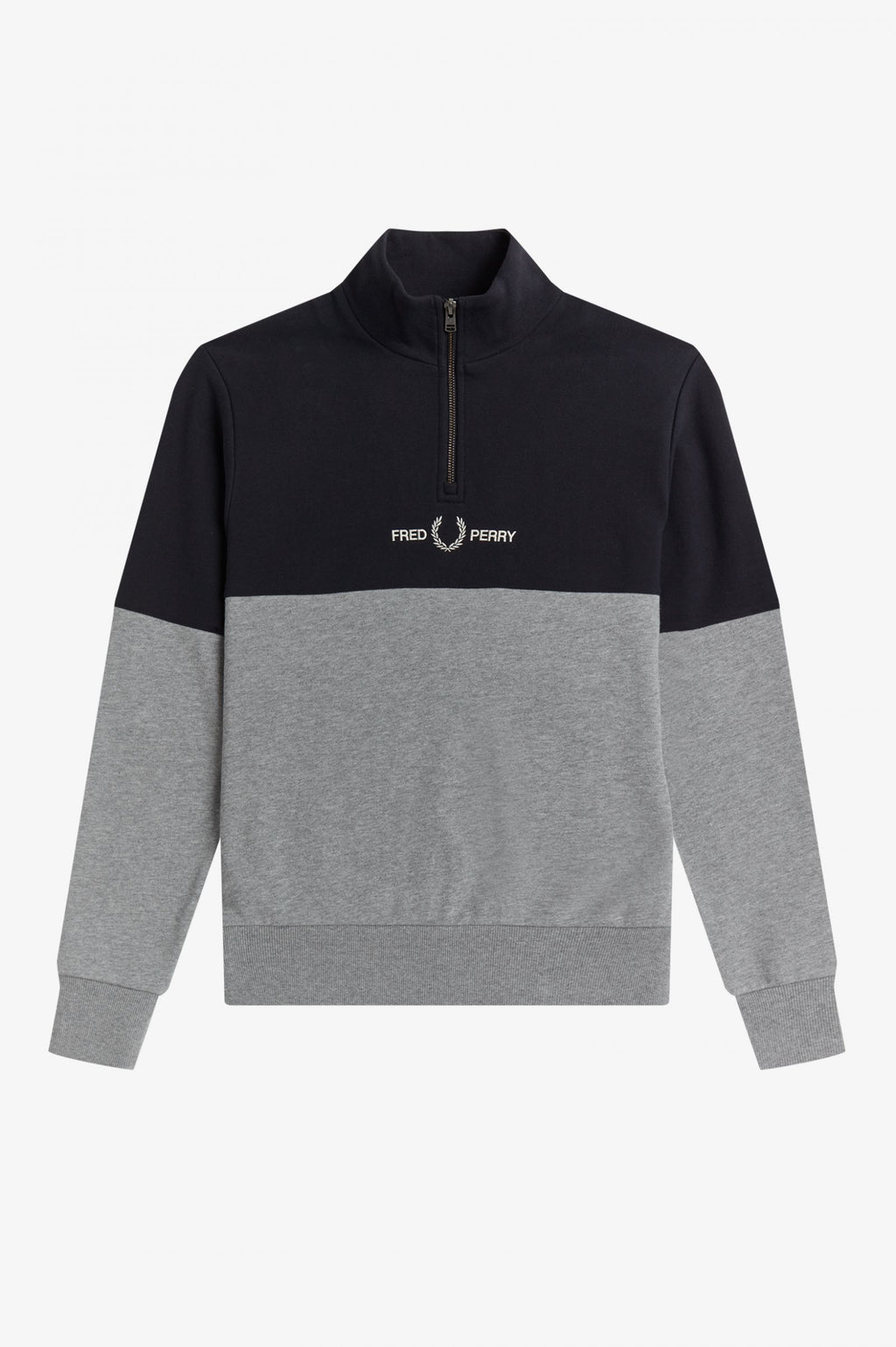 Fred Perry Colour Block Half Zip Sweatshirt Steel Marl