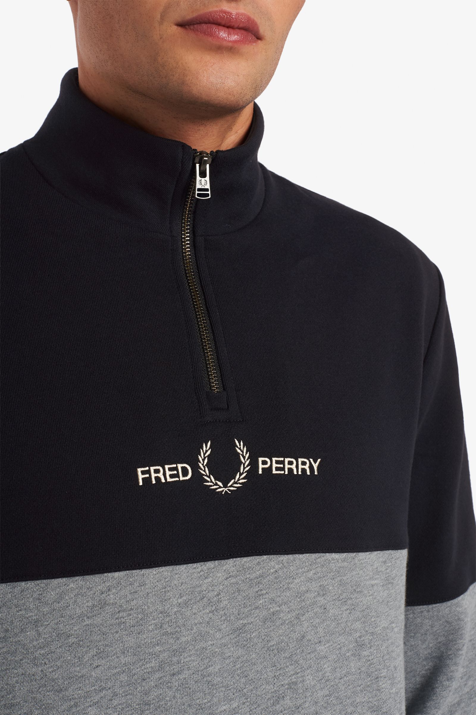 Fred Perry Colour Block Half Zip Sweatshirt Steel Marl