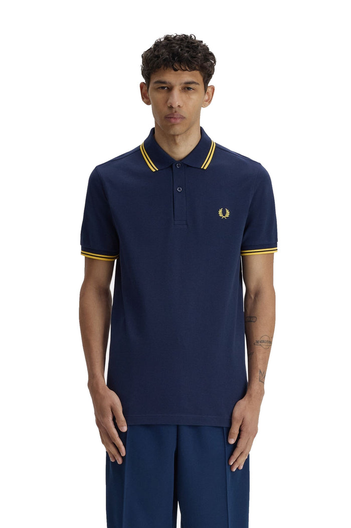 Fred Perry Slim Fit Twin Tipped Polo Tennis Blue / Lemon Barley / Lemon Barley