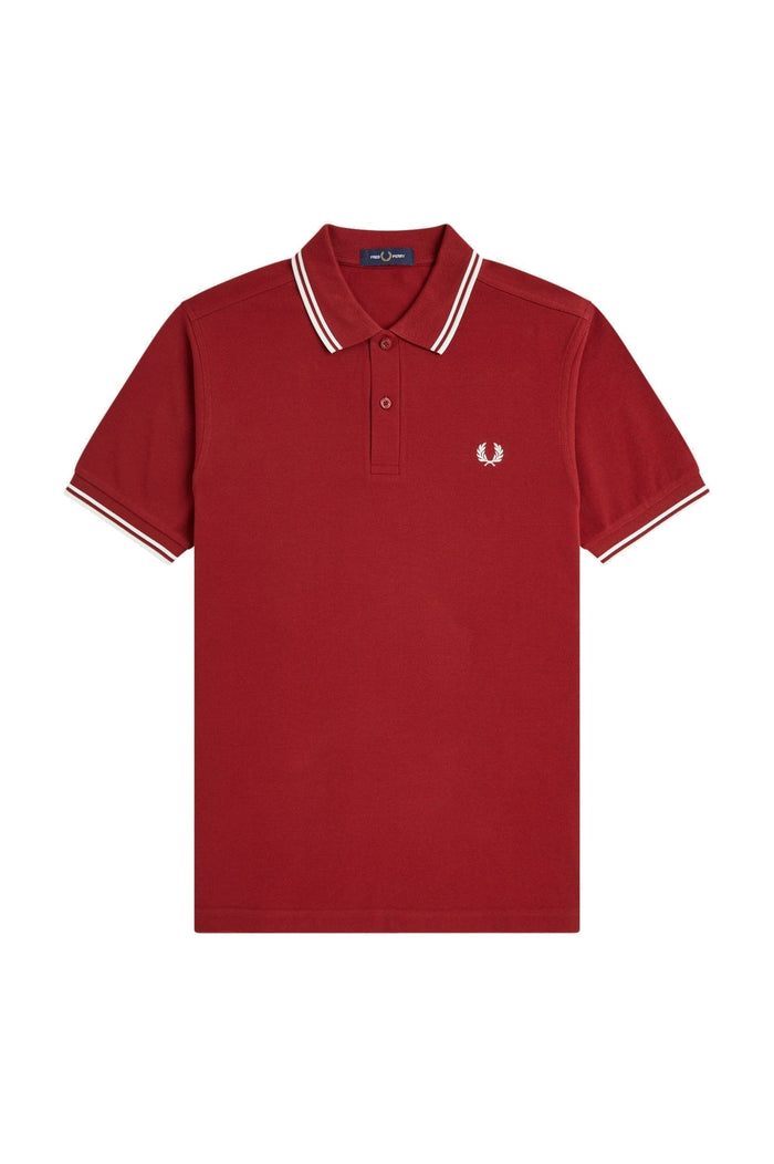 Fred Perry Slim Fit Twin Tipped Polo Burnt Red / Snow White / Snow White
