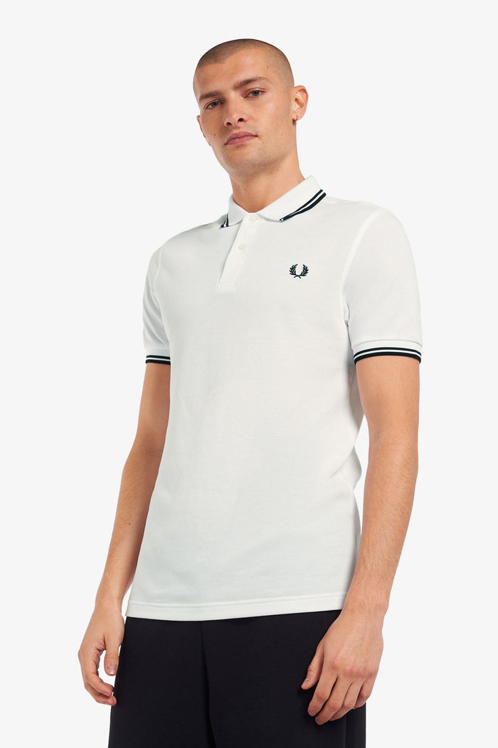 Fred Perry Slim Fit Twin Tipped Polo White Black Black