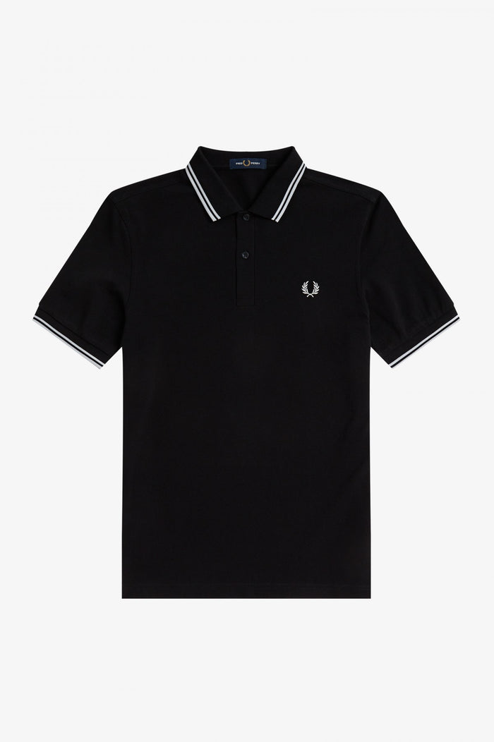 Fred Perry Slim Fit Twin Tipped Polo Black White White