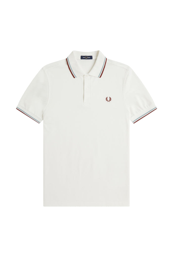 Fred Perry Slim Fit Twin Tipped Polo Snow White / Silver Blue / Brandy